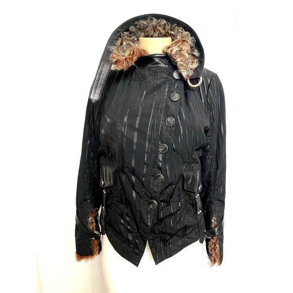 Punto Jacket Fur Collar Black Button Closure Pockets Leather trim 6 S - Picture 5 of 13